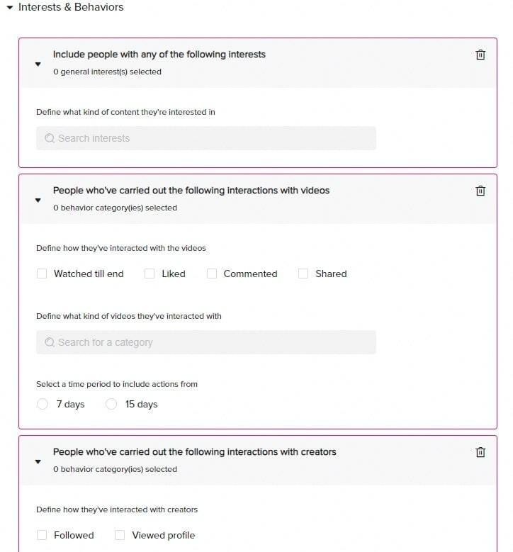 TikTok Ads Interests and Behaviours